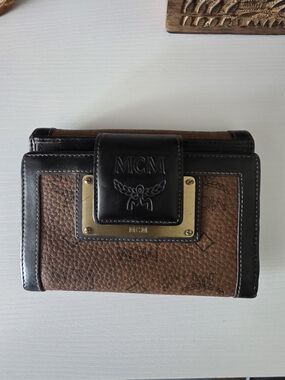 MCM Brown Leather Logo Wallet with Black Trim